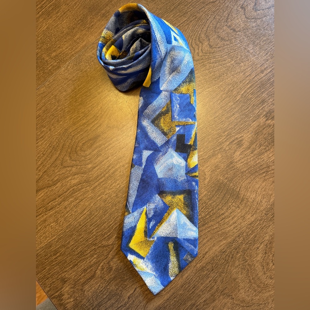 Vintage Fendi Cravatte Geometric Blue and Gold Tie